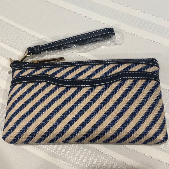 Talbots Handbags - Talbots Zip Top wristlet w/front pocket Blue/Tan